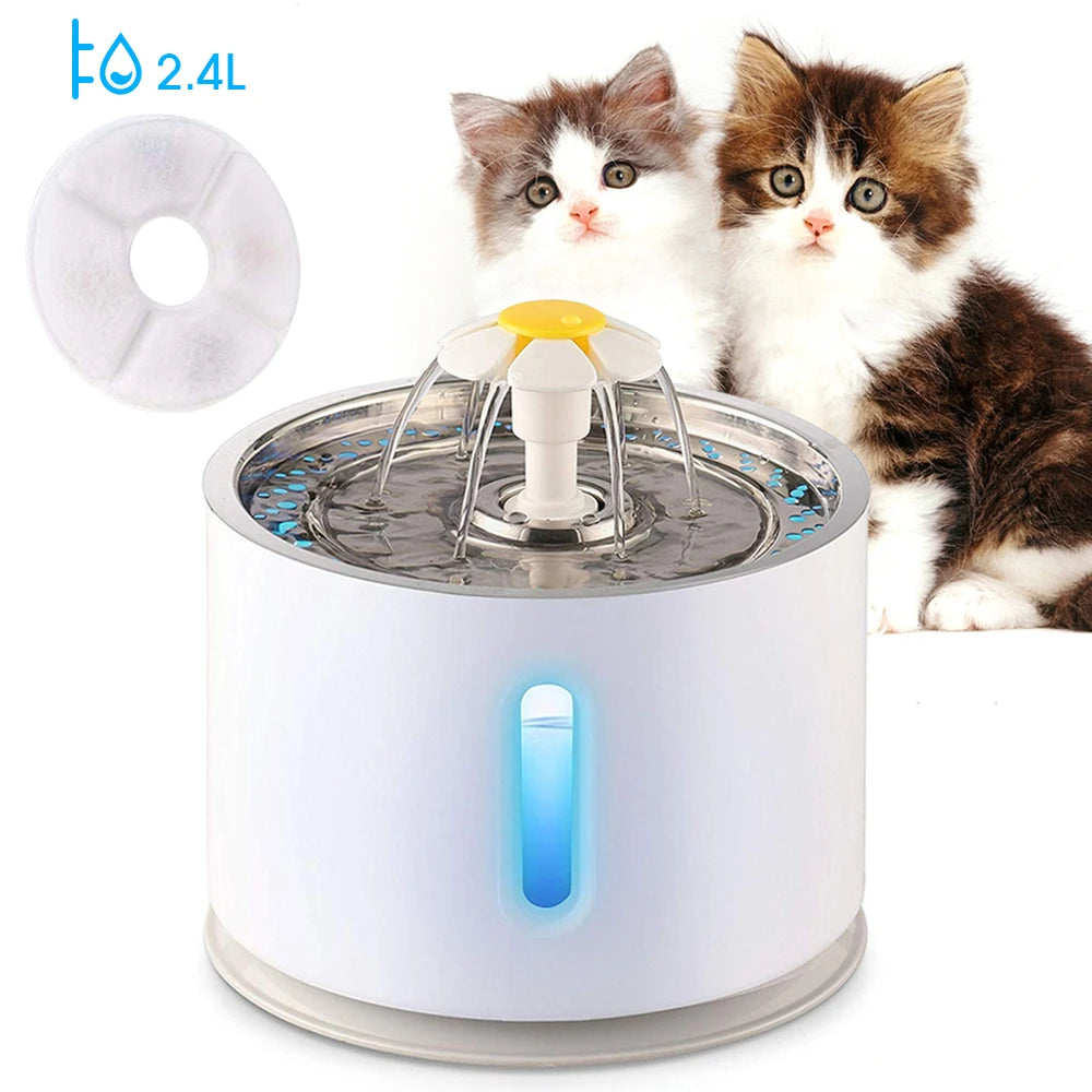 2.4L Automatic Pet Cat Water Fountain with LED Electric Mute Water Feeder USB Drinker Bowl Pet Drinking Fountain Dispenser